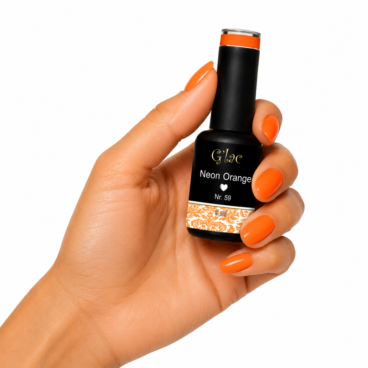 N°59 Neon Heavy Orange Intense neonoranje gellak met krachtige dekking en opvallende uitstraling. De perfecte zomerkleur voor trendy nagels.
