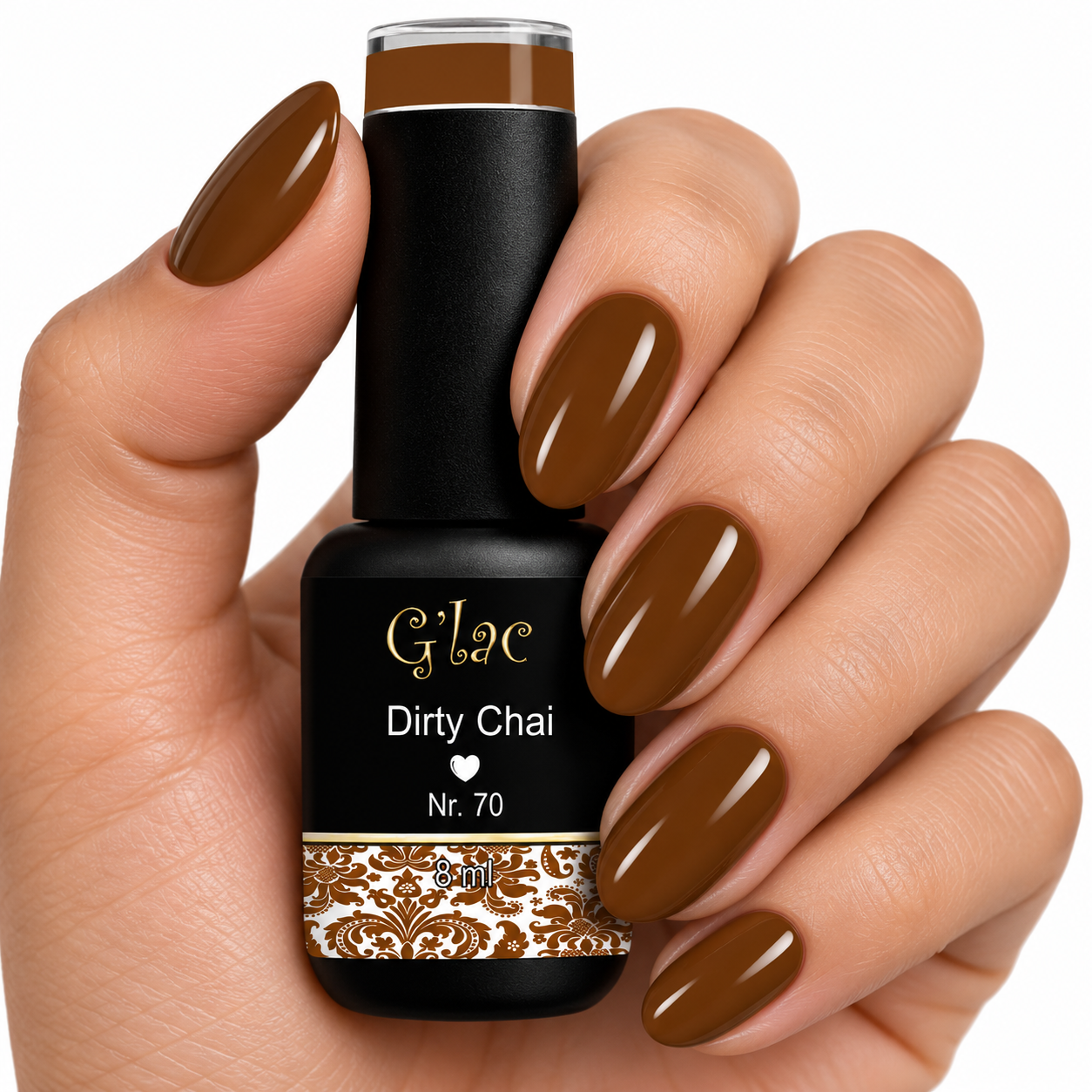G’lac Dirty Chai Nr. 70 | Warme Bruine Gellak 8 ml Ontdek G’lac Dirty Chai Nr. 70: een warme, diepe bruine gellak met prachtige glans. Professionele kwaliteit, HEMA-free en ideaal voor elegante herfstnagels!
