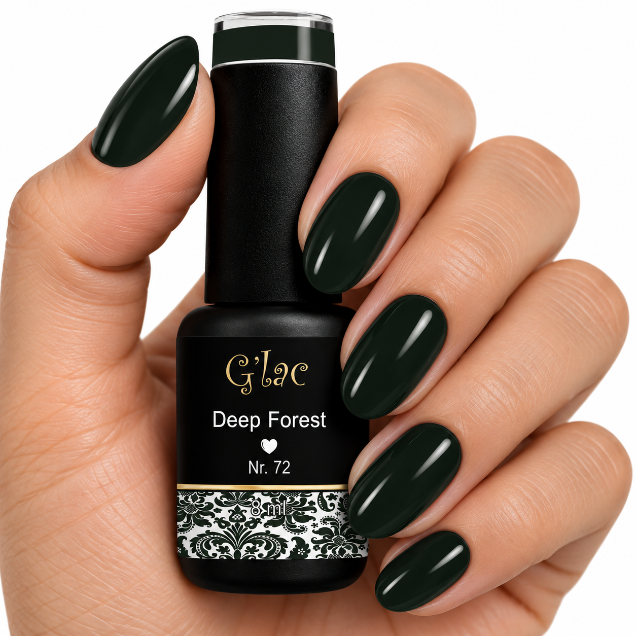 🌲 G’lac Deep Forest – Nr. 72Een intense, diepdonkere bosgroene gellak met een koele, mysterieuze ondertoon. Deep Forest straalt pure elegantie en luxe uit en is perfect voor stijlvolle herfst- en winternagels.🍂 Onderdeel van de It's Getting Dark Collection.✨ Professionele gellak | 8 ml | TPO-free | HEMA-free | Di-HEMA-free